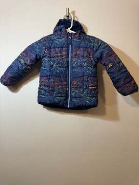 Little Me Toddler Boys Blue Dinosaur Puffer Jacket with Hood Spikes